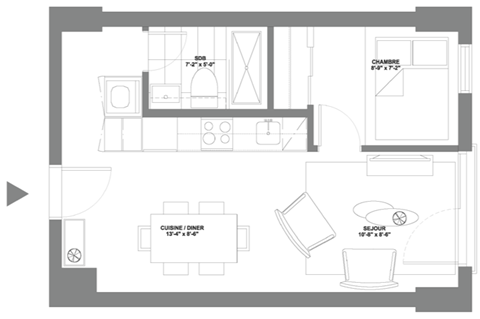 a floor plan of a small house with a bedroom and a living room
